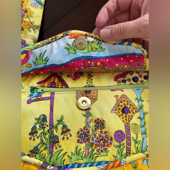 Colorful Bird & Flower Handmade Purse Whimsical Quilted Cotton - Picture 4 of 11